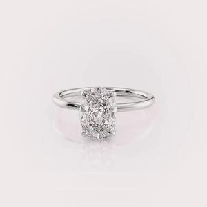 IGI Certified Oval Cut Lab Grown Diamond Engagement - Wedding Ring with Hidden Halo in <b>Solid</b> 925 Sterling <b>Silver</b> - Product Image 3