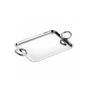 Plateau alimentaire rectangulaire en acier inoxydable avec une finition argentée élégante, parfait pour servir de grands desserts dans la cuisine ou la salle à manger. - Product Image 1