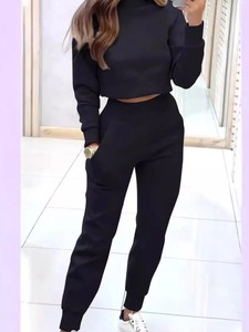 100% chándales de algodón orgánico con cuello redondo, chándales de diseño elegante para mujer, conjunto informal de manga larga de alta calidad de 2 piezas - Product Image 4