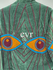 Manteau Bohème en Velours Vert avec Yeux Brodés, Col Mandarin, Manches Trois-Quarts, Vêtement d'Automne pour Adultes - Product Image 6