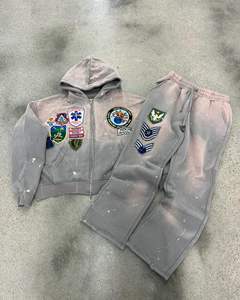 OEM nouvelle mode Streetwear survêtements impression numérique Vintage lavage à l'acide recadrée soleil délavé sweat à capuche hommes sweat et pantalon ensemble - Product Image 2