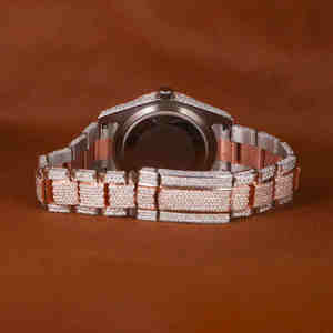 Reloj de lujo con números arábigos helado, reloj de Hip Hop con diamantes completos para hombre, reloj de pulsera de estilo rapero de acero inoxidable de oro rosa - Product Image 5