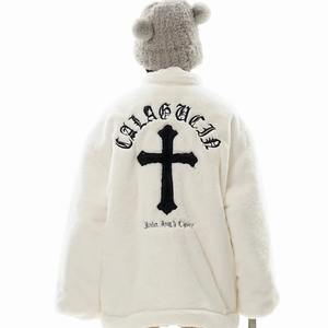 Chaqueta acolchada de piel de conejo bordada de invierno para hombre, ropa de calle con letras cruzadas de Hip Hop, prendas de vestir exteriores informales Harajuku con cremallera - Product Image 5