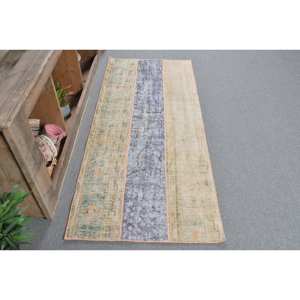 Alfombra turca Vintage moderna 2,6x6,3 pies Beige azul Patchwork diseño lana Material látex respaldo para decoración para sala de estar para coche 9x12 - Product Image 3