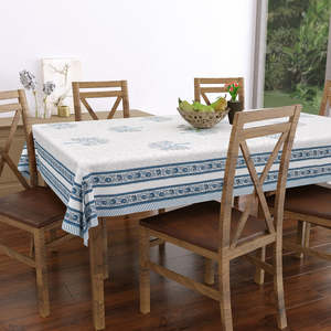 Pur Coton Rajasthani Main Bloc Imprimer Six Places Jaipur À La Main Nappe Bleu Arbre Conception 150x225cm - Product Image 1