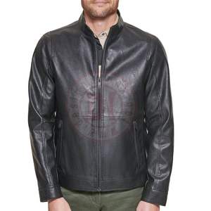 Chaqueta de Cuero Genuino Personalizada al por Mayor para Hombre, Cuello Alto, Corte Entallado, Cierre de Cremallera, Logotipo, Estilo Motero, para Invierno - Product Image 1