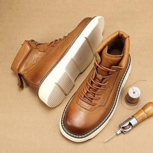 QIFON Martin, botas de trabajo ligeras de moda Retro británica para hombre, suela gruesa, tubo corto, parte superior alta, cierre de cordones, goma amarilla - Product Image 6