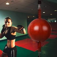 Ballon de boxe en cuir personnalisé vitesse Dodge Ball Double extrémité Gym MMA boxe Sport sac de frappe sol au plafond corde entraînement Gym