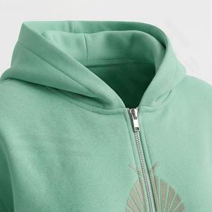 Sudadera con Capucha de Felpa de Corte Holgado y Bordado de Dos Piezas con Logotipo Personalizado, Sudadera Corta con Cremallera para Mujer, 100% Algodón, Informal y Transpirable - Product Image 4
