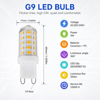 Ampoule LED G9 sans scintillement, CRI élevé, 3W, 350LM, AC220-240V, pour éclairage suspendu et luminaires de plafond intérieurs domestiques