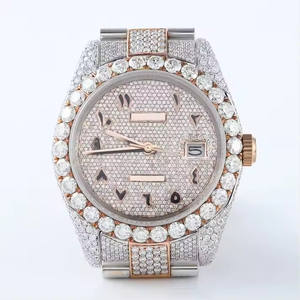 Montre en diamant Moissanite plaquée or pour exportateur indien avec pierres scintillantes cultivées en laboratoire pour hommes disponibles pour un approvisionnement mondial - Product Image 1