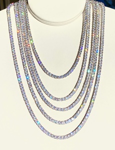 Cadena de tenis de lujo con diamantes de moissanita VVS, cadena de plata de ley 925, cadena estilo rapero con incrustaciones, collar de tenis con diamantes agrupados - Product Image 2