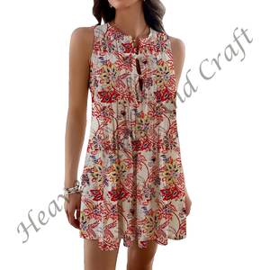 Vestido de Algodón con Estampado de Bloques para Mujer, Venta Caliente 2026, Proveedor de Vestidos Bohemios con Estampado de Bloques, Vestido de Noche de Algodón para Mujer - Product Image 1