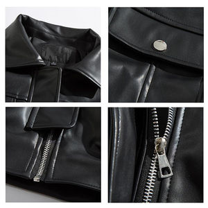 Motorcycle Leather Men Korean Version Loose Handsome Double Pocket Leather <b>Jacket</b> Trend Casual Turtleneck <b>pilot</b> <b>Jacket</b> for Men - Product Image 3