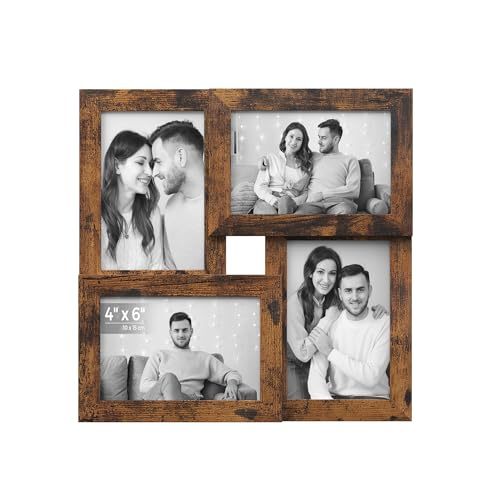 4x6 Collage Picture Frames Family Photo Frame Set 4 Wall Decor Glass Wood Front Wall Hanging Tabletop Rustic Brown