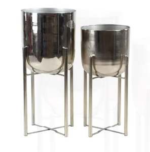 Juego más vendido de 2 jardineras de interior, maceta con acabado de latón con soporte, jarrón de suelo, macetas de hierro, decoración de jardín para el hogar - Product Image 3