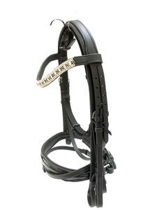 BRIDLE Anatomique Qualité Cuir Noir Rembourré REINS 5 Rangées Noir Argent Cristal - Product Image 2