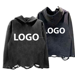 Tùy chỉnh người đàn ông của Boxy Zip-up hoodie đau khổ pháp Terry mặt trời phai mờ thêu vá rắn Rhinestone Dây Kéo Thời Trang Dạo Phố Phong Cách - Product Image 1