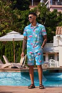 Conjunto de 2 Piezas de Verano para Hombre, Estilo Hawaiano, Estampado 3D, Tejido de Punto a Rayas, Mangas Cortas, Casual, Transpirable, Trajes Cortos, Conjuntos Casuales, Cómodos - Product Image 5
