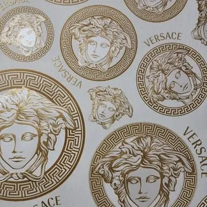 Pour Versace Off-White Gold Metallic Medusa Head Wallpaper Roll Greek Key Circles Textured Design - Product Image 1