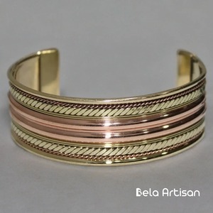 Gold Brass Wide Cuff <b>Bracelet</b> Tribal Bohemian Bangle <b>Stack</b> - Product Image 2
