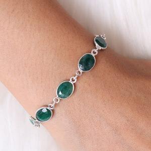 <b>925</b> <b>Sterling</b> <b>Silver</b> Boho Style Classic <b>Bracelet</b> Handmade Best Quality Solid Emerald Gemstone Rhodium Plated Spinner <b>Bracelet</b> - Product Image 4
