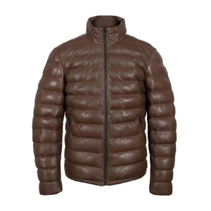 Veste matelassée en cuir d'agneau véritable sur mesure de haute qualité pour homme - Product Image 6