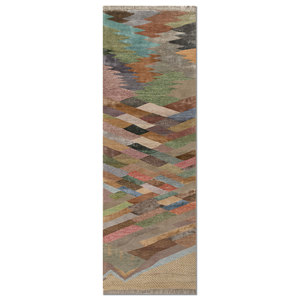 Manchaha Hand Knotted Wool & Bamboo Silk Rugs <b>Red</b> & Orange with Geometric Pattern for Home Use-Les-2901 - Product Image 1
