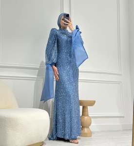 Elegant Maxi Cocktail Formal Evening Party <b>Dress</b> Luxurious Satin Lace Crystal Pattern Anti-static Vintage Beaded Design Pearls - Product Image 2