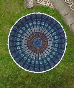 Coton rond tenture murale éléphant Mandala tapisserie motif floral tapis de yoga et serviette de plage style traditionnel décor à la maison - Product Image 1