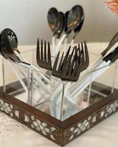 Acrylic Sweet spoon holder with MOP Custom Size Ramadan and Eid Gift Box <b>for</b> Home, Hotel, Handcrafted Luxury Wooden Edge - Product Image 4