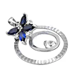 Pendentif Fleur en Argent 925 avec Saphir Bleu, Plaqué Rhodium, Charme Religieux pour Femme, Bijou Cadeau - Product Image 1