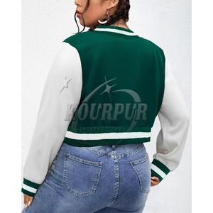 Vente en gros de veste universitaire recadrée de style vintage pour femmes avec logo personnalisé nouvelle veste en cuir brodée à la mode pour la saison en plein air - Product Image 4