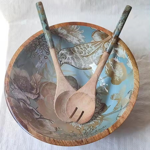 ชามไม้ธรรมชาติพิมพ์ลายเคลือบวัสดุเรซินสำหรับเสิร์ฟเสิร์ฟผลไม้ - Product Image 1