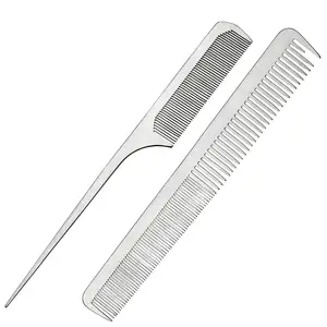 Factory Custom High End Salon Hairdresser Special Metal Hair Comb Men's Pocket Comb Stainless Steel Metal Beard Comb hair curler