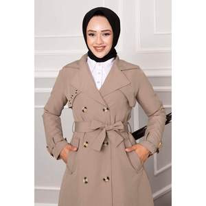 Trench-Coat réglable à manches détaillées à double rangée confortable vison - Product Image 1