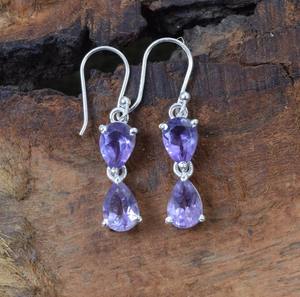 Boucles d'oreilles en améthyste Bijoux pour femmes en argent style bohème Bijoux en argent sterling 925 Boucles d'oreilles faites à la main Cadeau pour elle - Product Image 2