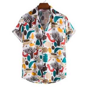 Chemises hawaïennes à manches longues et boutons pour hommes, automne, 100% coton, coupe régulière, t-shirt décontracté pour garçons - Product Image 2