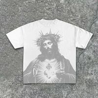 Usine personnalisée en gros hommes T-Shirt imprimé numérique Vintage Jésus impression cou 100% coton 180 grammes tissu poids Style formel