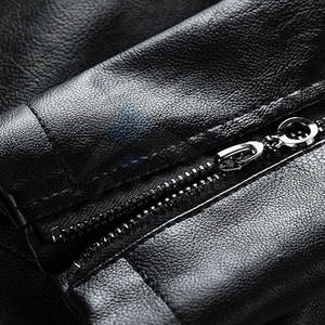 Trendy <b>Men</b> Color Block <b>Leather</b> <b>Jacket</b> Stand Collar Motor Biker Style Full Zip Fall Outerwear Black and <b>Red</b> - Product Image 4