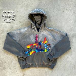 Sweat à capuche en strass personnalisé, sweat à capuche délavé à l'acide, logo imprimé à l'écran, molleton lourd, sweat à capuche vintage délavé - Product Image 4