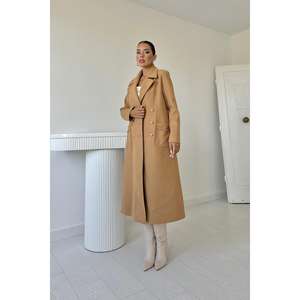 Abrigo de cadena con bolsillos Camel de tela tejida al por mayor para otoño - Product Image 4