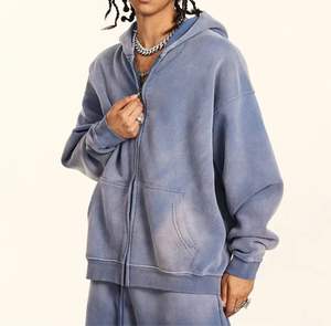 Estilo de tendencia Precio al por mayor Apliques desgastados Parche bordado Zip up Sun Faded Sudadera con capucha unisex - Product Image 5