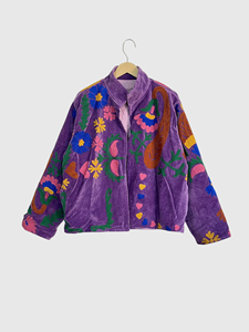Veste en lin brodée à fleurs, col montant, manches longues, style Prairie Chic, vêtements de printemps pour femmes - Product Image 1