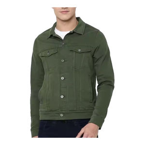 Chaqueta vaquera para hombre de Color verde oliva con diseño personalizado 2025, chaqueta vaquera de secado rápido con botones de tela transpirable de alta calidad para hombre - Product Image 1