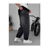 Jean Cargo en Denim Tissé Lavé pour Homme, Style Hip Hop Streetwear, Coupe Large, Respirant, Fermetures Éclair, ODM, 100% Coton, Écologique, Hiver Automne