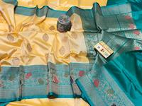 Sari en Chiffon Pur Banarasi, Bordure Riche Tissée à la Main avec Zari Buti Traditionnel, Protection Solaire, Séchage Rapide, Idéal pour les Fêtes, Tissage Manuel de Varanasi