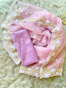 Sari de Organza Suave con Bordado de Seda Zari para Mujer, Diseño de Última Moda, para Fiestas y Festivales, por Fab Zone (Gujarat) - Product Image 3