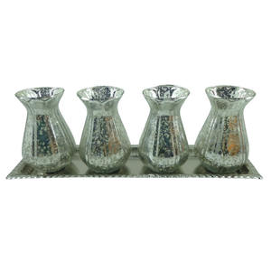 Plateau Rectangle Avec Trois Vases À Fleurs En Nickel Antique Argent Décoration Articles Ménagers Bureau Restaurants Hôtels Intérieur Maison - Product Image 5