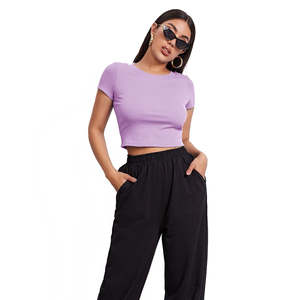 Respirant 2024 personnalisé OEM décontracté femmes solide blanc haut court t-shirt femmes été à manches courtes haut court t-shirt - Product Image 2